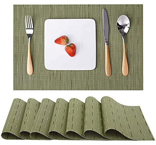 Myir JUN Salvamanteles Individuales Juego de 8, Lavables Manteles Individuales Plásticos de Vinil de Esteras, Resistentes al Calor Antideslizante Fácil de Limpiar y Impermeable 30x43.5cm(Verde)