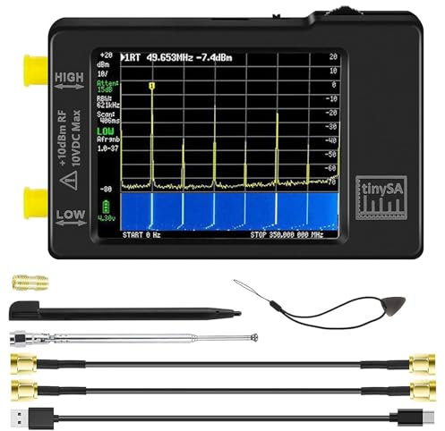 Analizzatore di spettro portatile Tinysa, analizzatore di frequenza portatile AURSINC V0.3.1, Ingresso da 100 kHz a 960 MHz FM, MF/HF/VHF UHF Funzione di protezione ESD con touchscreen da 2,8 pollici