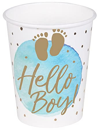 Boland 53247 - Party-Becher Hello Boy, 10 Stück, 210 ml, umweltfreundliches Party-Geschirr, 100 % Papier, Geburtstag, Geburt, Babyparty