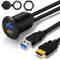 GOBGOD USB 3.0 HDMI Car Mount Flush USB Port Cable, Alloy Shell USB3.0 and HDMI Extension Flush Dash Panel Mount Cable for Car Boat Motorcycle with LED Indicator (3 feet)