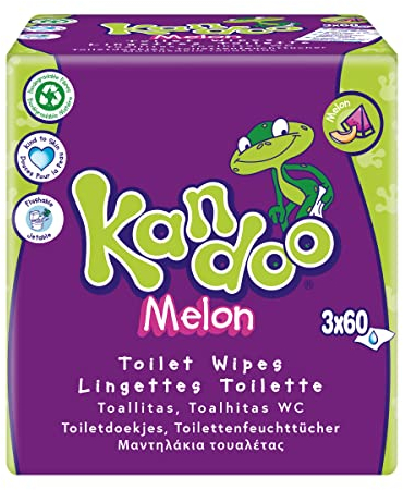 Kandoo Lingettes Melon Humides Jetables Adaptées aux Enfants Douceur Extrême 3 Packs de 60 lingettes, Melon Vert, 180 unité
