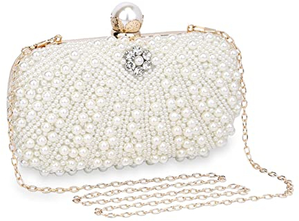 UBORSE Damen Clutch Abendtasche mit Perlen Strass Handtasche mit Kette Brauttasche Elegant Geldbörse Luxus Brautbeutel Portemonnaie Tasche für Hochzeit Abendparty Tanzparty Geburtstag