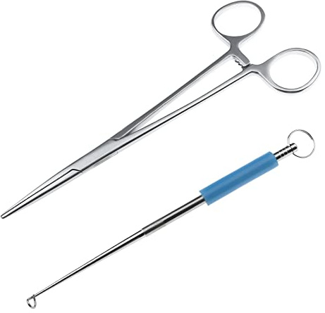 YINETTECH 1 x Angelzange rechts und 1 x Angelhaken aus Edelstahl, zum Entfernen von Fisch, Karpfen, Haken