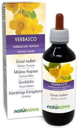 Verbasco o Tasso barbasso (Verbascum thapsus) fiori e foglie Tintura Madre analcoolica Naturalma - Estratto liquido gocce 200 ml - Integratore alimentare - Vegano