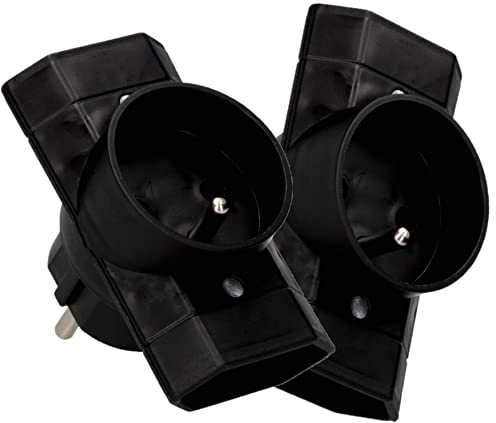 KOTARBAU® Jeu de 2 Prises Multiples, Noires, fiche Triple avec Mise à la Terre, Deux Prises Plates et Une Ronde