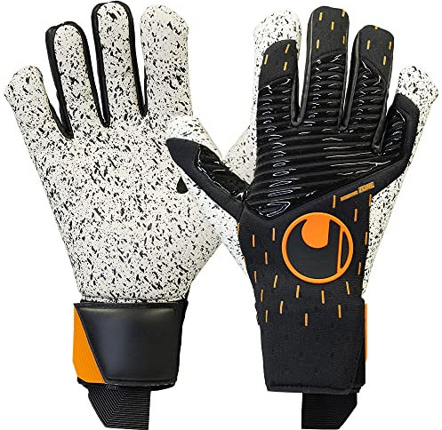 uhlsport Speed Contact SUPERGRIP+ HN Torwarthandschuhe, Erwachsene, Unisex, Schwarz/Weiß/Neonorange (Mehrfarbig), 8