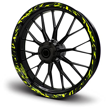 16-teiliges Set Felgenrandaufkleber Sticker für Motorrad Auto Felgen Future Design Komplett Set Felgenaufkleber für 15 16 17 18 19 Zoll MR017 (Neon Gelb, Glanz)