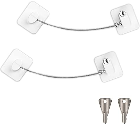KINBOM 2pcs Refrigerator Door Locks with Keys, Self Adhesive Child Safety Locks Freezer Lock Child Proof Window Door Locks for Cabinet Cupboard Drawer Kitchen