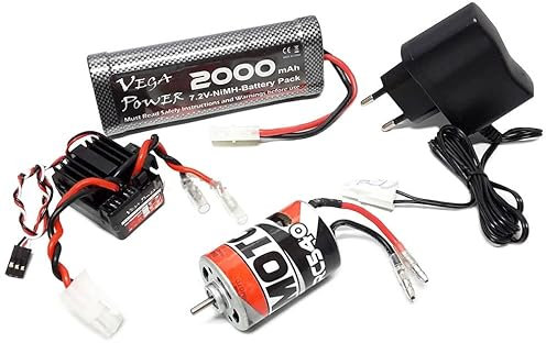 HIMOTO 03011-03014-03018-E021B Brushed Kit 1/10 RC Motor 540 Controller 180A Waterproof Ni-MH Battery 2000 mAh 7.2 V and Charger with Tamia Connection 9V/500MAh