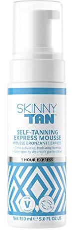 Skinny Tan Express Mousse - 1 Hour Express Fake Tan with Hydrating Coconut Water for Skincare, Streak Free Instant Self Tan, Vegan & Cruelty Free - 150ml