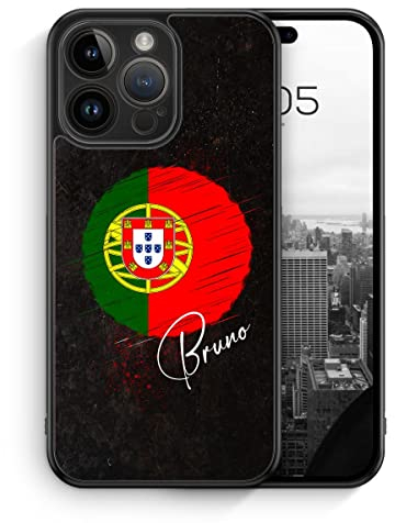 MUNIQASE Portugal mit Wunschname - Silikon Hülle für iPhone 14 Pro - Personalisierte Wunschname Portugiesische Schutzhülle Handyhülle Case Cover