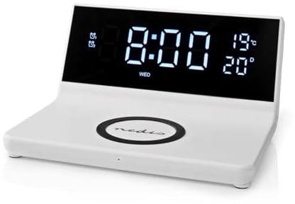 Nedis Wecker Kabelloses Ladegreät | Qi Zertifiziert | 5/7.5/10 / 15 W | USB-A Stecker | 2 Alarmzeiten | Snooze-Funktion