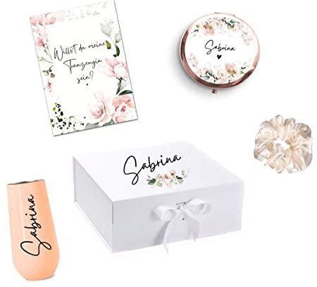 Trauzeugin Geschenk Box personalisiert, JGA, Junggesellenabschied, Hochzeit, mit Name, Braut, Brautjungfer, Geburtstag, Set, Idee, Schwester