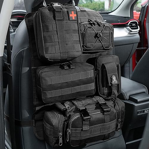 ZACITLEI Universaler Taktisch Autositz Rückenlehnen Organizer, Vordersitz Rücken Aufbewahrungstasche Rückenlehnenschutz mit 5 Abnehmbare Molle Tasche für Die Meisten Fahrzeuge