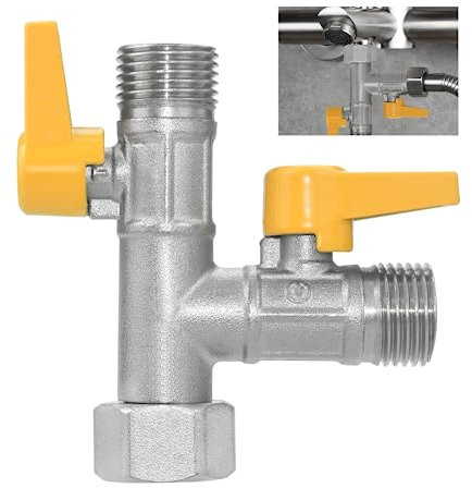 G1/2 T-Adapter Adapterventil Messing Umstellventil 3 Wege Umschaltventil Dusche G 1/2 Duscharm Umschaltventil Adapter mit Unterlegscheibe für Küche, Badezimmer