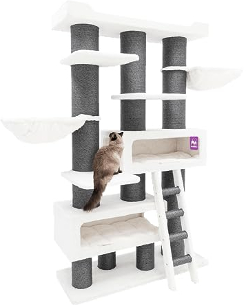 Petrebels Maine Coon Kratzbaum XXL, Siberian 200 cm hoch, Design Kratzbaum für große Katzen, Farbe Off-White
