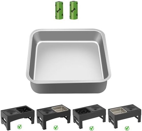 Ormalla Bol carré en acier inoxydable et 4 tapis noirs sous les 4 coins du bol, convient pour remplacer les bols alimentaires à alimentation lente