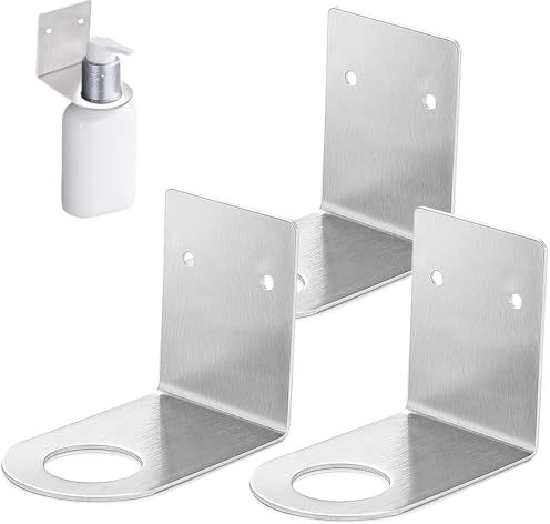 FORYNXHWIN 3Pcs Stainless Steel Soap Dispenser Holder, Wall-Mounted Pump Bottle Stand for Shampoo, Lotion & Kitchen Essentials, Silver