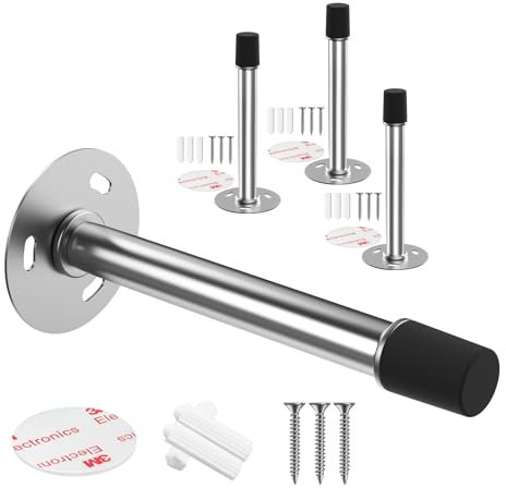 Mousike Door Stoppers for Wall,Door Stoppers for Bottom of Door,Wall Protetor from Door Knobs,with Soft Rubber Tip Protect Wall & Doo(Sliver 4Pack)