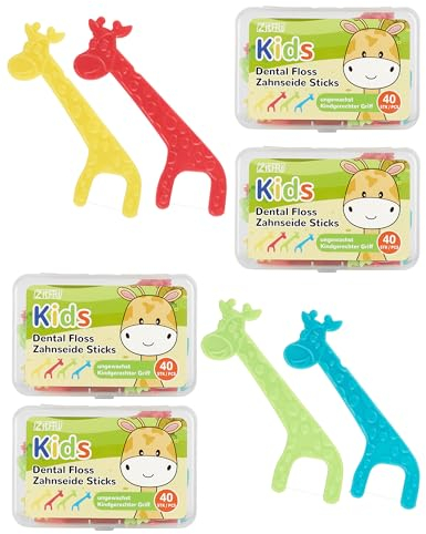 Zahnseide Kinder ZITFRI 160er Zahnseide-Sticks Kinder Dental Floss Kids Flosser Zahnseidesticks kindgerechte Griff in bunte Giraffe Form - rutschfest & bunt