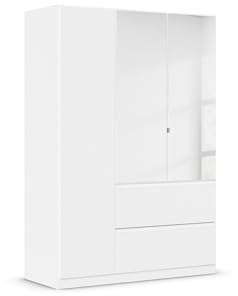 Rauch Möbel Costa, Drehtürenschrank, Kleiderschrank, 3-türig, 2 Spiegeltüren, 2 Schubkästen, Alpinweiß, Push-to-open, Griffprofil alpinweiß, 136x197x54 cm