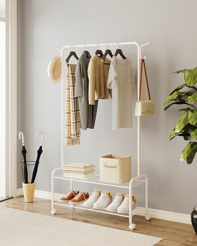 Hzuaneri Stand Appendiabiti a 2 livelli, Appendino con 4 ruote, Appendino con 4 ganci, Bianco EGR07416WV1