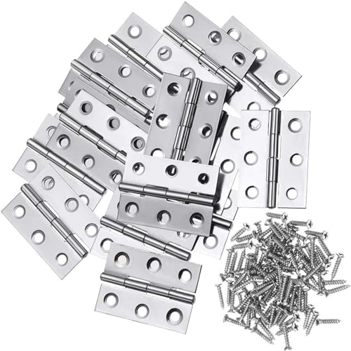 12 Stück Scharniere Klappbar, 55mm × 34mm Edelstahl Scharnier Klavierband Scharnieren Klein Scharnierband für Türen Fenster Schränke mit 72 Stück Schrauben