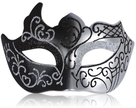 Männliche Mardi Gras Party Maske Vintage Venezianische Maskerade Halbgesichtsmaske Kostüm Ball Masken Cosplay Accessoire (Silber)