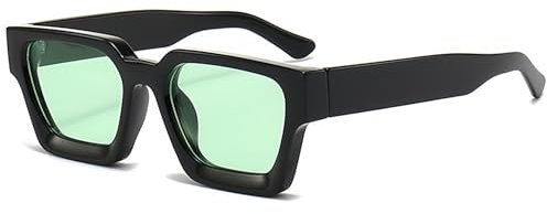 RUNHUIS Retro Dicke rechteckige Sonnenbrille für Damen Herren Vintage Klassisch Großer quadratischer Rahmen Chunky Brillen Schwarz/Grün