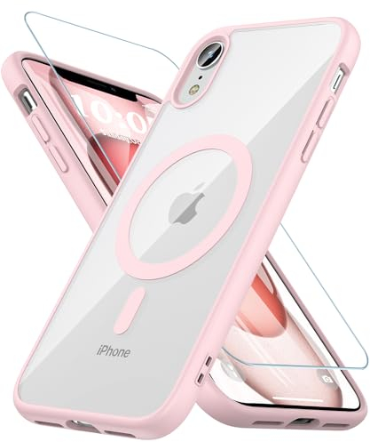 BESINPO für iPhone XR Hülle, Magnetisch Handyhülle iPhone XR [Kompatibel mit MagSafe] mit Panzer Schutz Glas, 360 Grad Stoßfest Rückseite Transparent Schutzhülle Kratzfest Case (Rosa)