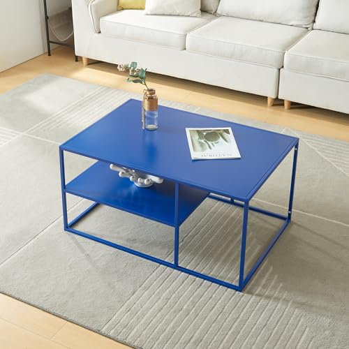 [en.casa] Couchtisch Solund Beistelltisch Metall Dunkelblau Wohnzimmertisch mit Stauraum 90 x 60 x 45 cm Sofatisch rechteckig Kaffeetisch