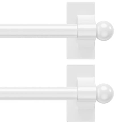 Ausziehbare Gardinenstangen, verstellbare Länge 41–71 cm, Café-Stangen mit doppelseitigen, selbstklebenden Endstücken, einfache Installation ohne Bohren, für Zuhause, Fenster, Küche, Weiß, 2 Stück
