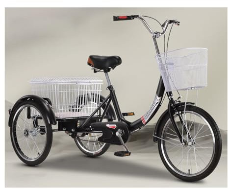 50,8 cm (20 Zoll) Dreirad für Erwachsene, 3-Rad-Fahrrad, 3-Rad, Cargo-Trike mit Korb, Erwachsenen-Dreirad, Hartstahl mit Einkaufskorb, geeignet für ältere Menschen (schwarz, Eisenräder)