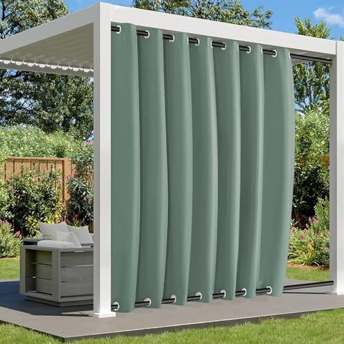 BliRiki Outdoor Vorhänge Wetterfest Sonnenschutz, Outdoor Vorhang mit Ösen Oben und Unten, Wasserdicht Outdoor Gardinen für Pavillon Terrasse Veranda | 1 Stück, Grün, B254xH160cm