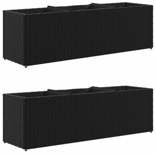 vidaXL Pflanzkübel mit 3 Töpfen 2 STK. Schwarz 105x30x32cm Poly Rattan, Pflanzgefäß, Tomaten Pflanzkübel, Kräuterbeet, Blumenkasten, Pflanzkasten