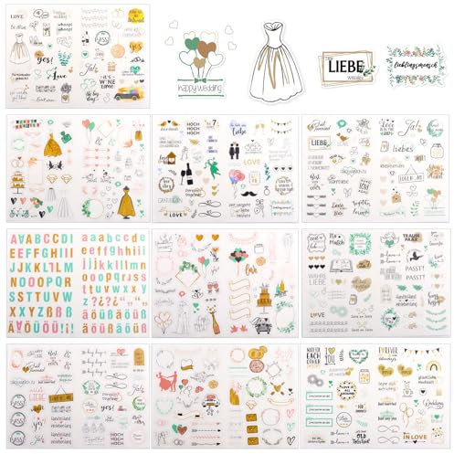 Sticker Hochzeit Gästebuch 583 Motive Hochzeitsgästebuch Aufkleber Vintage Wedding Scrapbook Deko Hochzeitssticker mit Deutsch Hochzeit Deko für Fotoalbum Scrapbook Hochzeitssticker Gastgeschenke