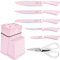 XYJ Knife Block Set, Pink Color, Stainless Steel Kitchen Knives with Knife Block Holder, Meat Cleaver, Professional Cooking Slicing Knife Kit for Master Chef, Kitchen Cutlery