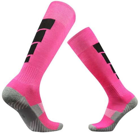 PRIOKNIKO Calzini Da Uomo Calzini Sportivi Da Calcio Calzini Antiscivolo Lunghi Ispessiti Da Uomo,Rosa E Nero,Taglia Unica