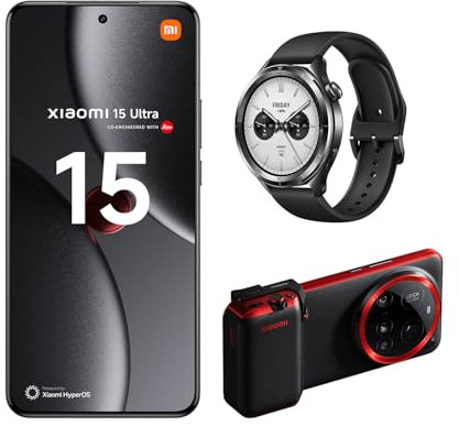 Xiaomi 15 Ultra Smartphone, 16+512GB, Nero, Lenti Leica Summilux, Sensore principale da 1 pollice, 200MP, Batteria da 5.410mAh, HyperCharge da 90W, HyperAI + Watch S4 & Photography Kit