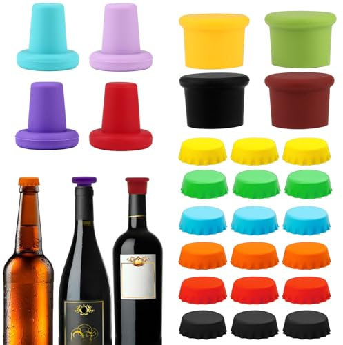 XIAQICA 26 Pezzi Tappi Bottiglie Vino in Silicone Tappi Colorati per Bottiglie 3 Stile Tappo per Bottiglie di Birra Riutilizzabile Tappo Della Bottiglia per Birra,Champagne,Vino,Acqua,Bevande,Succo