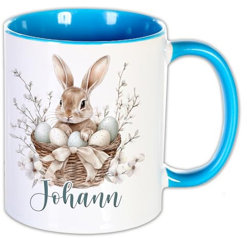 Unikatolo Ostertasse mit Name personalisiert, lustig witziges Ostergeschenk als Kleinigkeit für Kinder & Erwachsene Frühlingstasse mit Blumen kleine Geschenkidee (Ostern - 4)