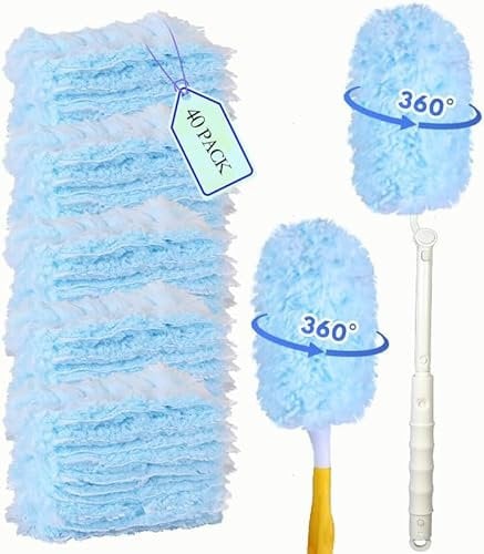 42PCS Dust Magnet Compatible with Flash Dusters, Fluffy Duster Refills, Dust 360° with 1 Folding Handle + 1 Telescopic Extension Handle, for Cleaning Furniture, Office, Blinds, Dresser, Car Dashboard