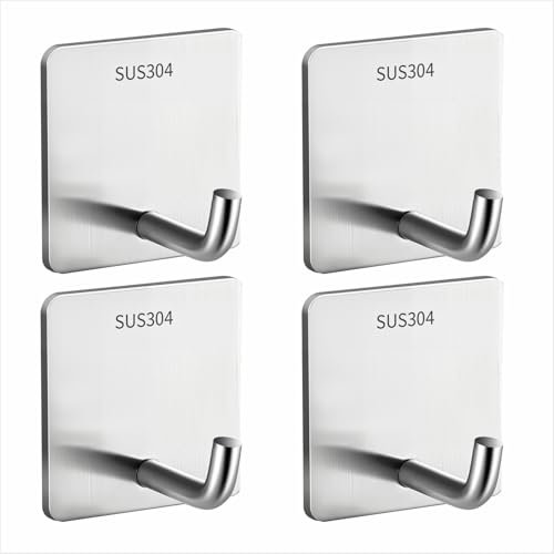 wilcractk Crochet Mural en Acier Inoxydable, Patère Résistante pour Torchons/Serviettes/Manteaux, 4 Pièces Inox, Idéal pour Cuisine et Salle de Bain