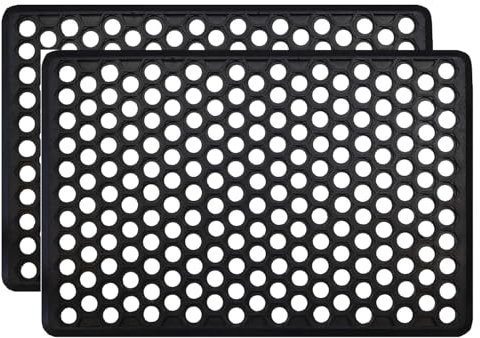 EVOKK Honeycomb Rubber Door Mat Outdoor Indoor Non Slip Dirt Trapper Waterproof Entrance Mat 40 x 60 cm (Pack of 2)