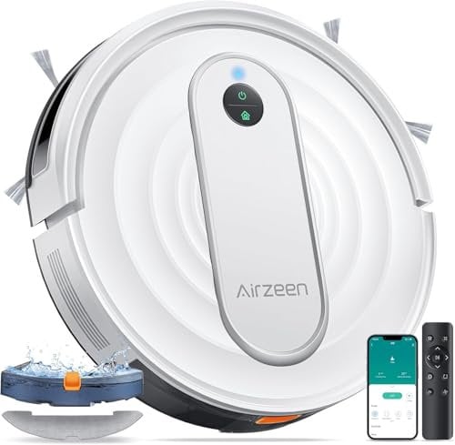 Airzeen Aspirapolvere Robot,4000PA Robot Aspirapolvere Lavatore con Pulizia, Telecomando/Controllo App,Ultra Sottile e Silenzioso, Ricarica Automatica,Adatto ai peli di animali e ai tappeti