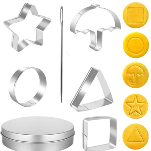Fonyiunce 7 Stück Ausstechformen für Koreanische Zuckerspiele, Squid Cookie Game Mold, Stainless Biscuits Molds Cookie Cutters Set, Regenschirm, Dreieck, Stern, Runde, Quadrat，Game Kekse Challenge
