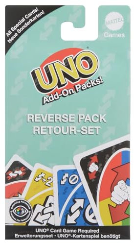 Mattel UNO Add-On Reverse Pack Spiele für Kinder und Erwachsene für den Familienspielabend, Verwendung als Reisespiel oder ansprechendes Geschenk für Kinder, von 2 bis 10 Spielern, ab 7 Jahren, JCV56