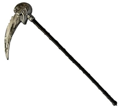 Greabuy Hoces de Halloween de la muerte Tridentes con cabeza de demonio, hoz desmontable, accesorios para parcas