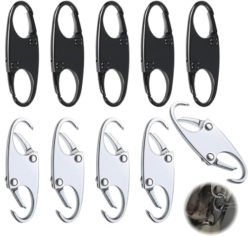 10PCS Cremalleras Antirrobo Mochila con Cremallera, Candado Mochila Negro y Plata,Clip de Mochila con Cierre de Doble Apertura, Hebilla Antirrobo, Repuesto de Tirador Zip Tring, Clip Duradero