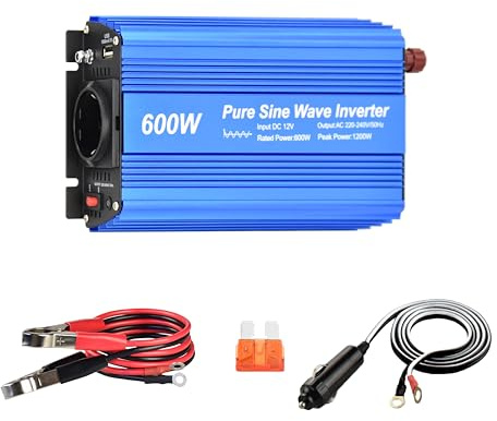 Reiner Sinus-wechselrichter 600 watt mit Deutsche Steckdosen,DC 5 V 2 A USB-Ausgang (600W)